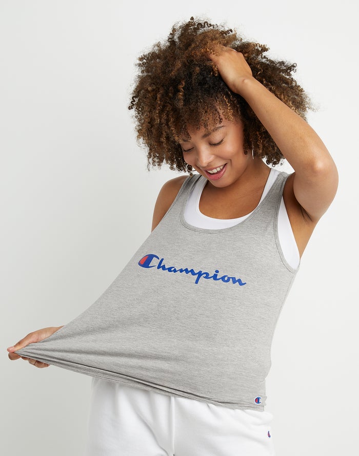 Champion Womens Tank Tops NZ - Classic Script Logo Grey ( 1024-PYGWZ )